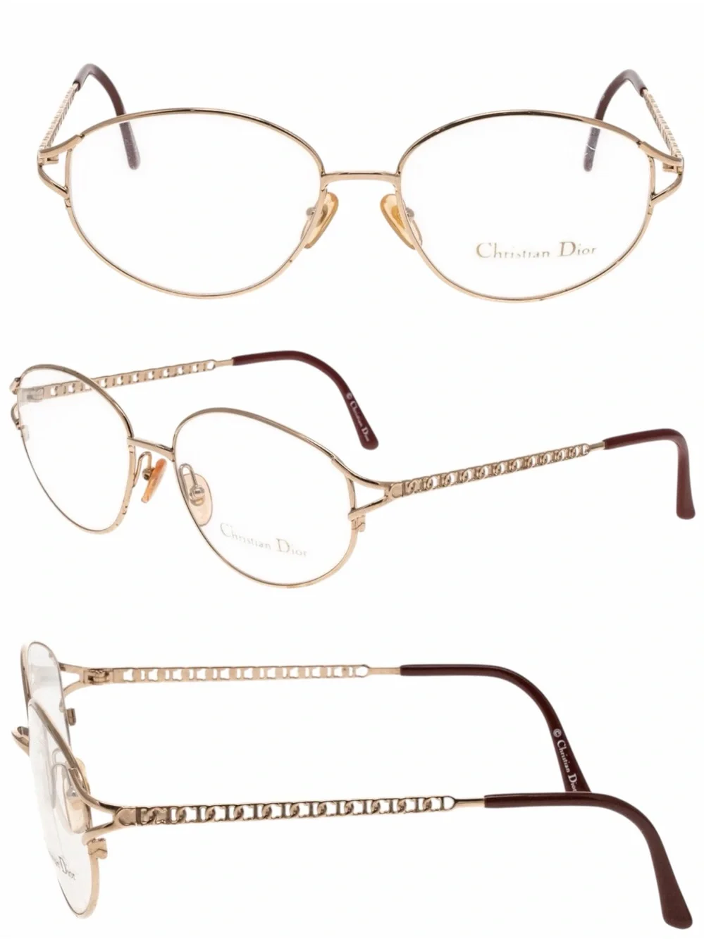 VTG Christian Dior CD 2045A 46F Gold Monogram Chain Link Frames Full VFC Set